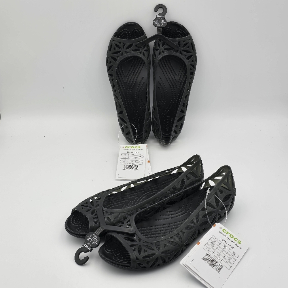 CROCS Isabella Jelly II Flats W4, Black Sandals Womens/Big Girl 4, Brand New! - Picture 3 of 16